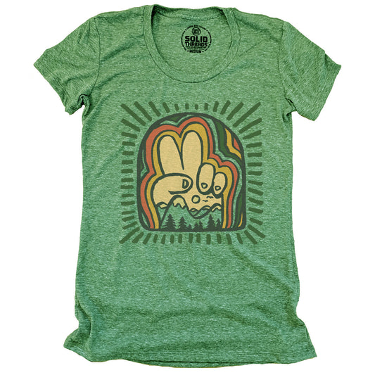 Women's Peace Mountains Vintage Graphic Tee | Retro Peace Sign Triblend T-Shirt | Solid Threads
