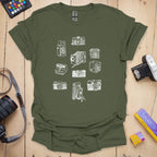 T-Shirt With Vintage Camera Sketchbook Design