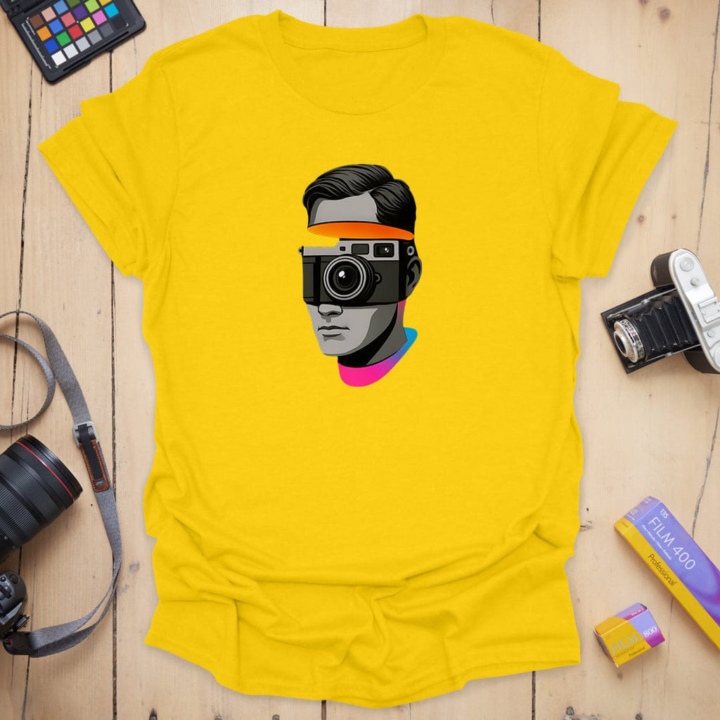T-Shirt With Sliced Camera-Inspired Graphic