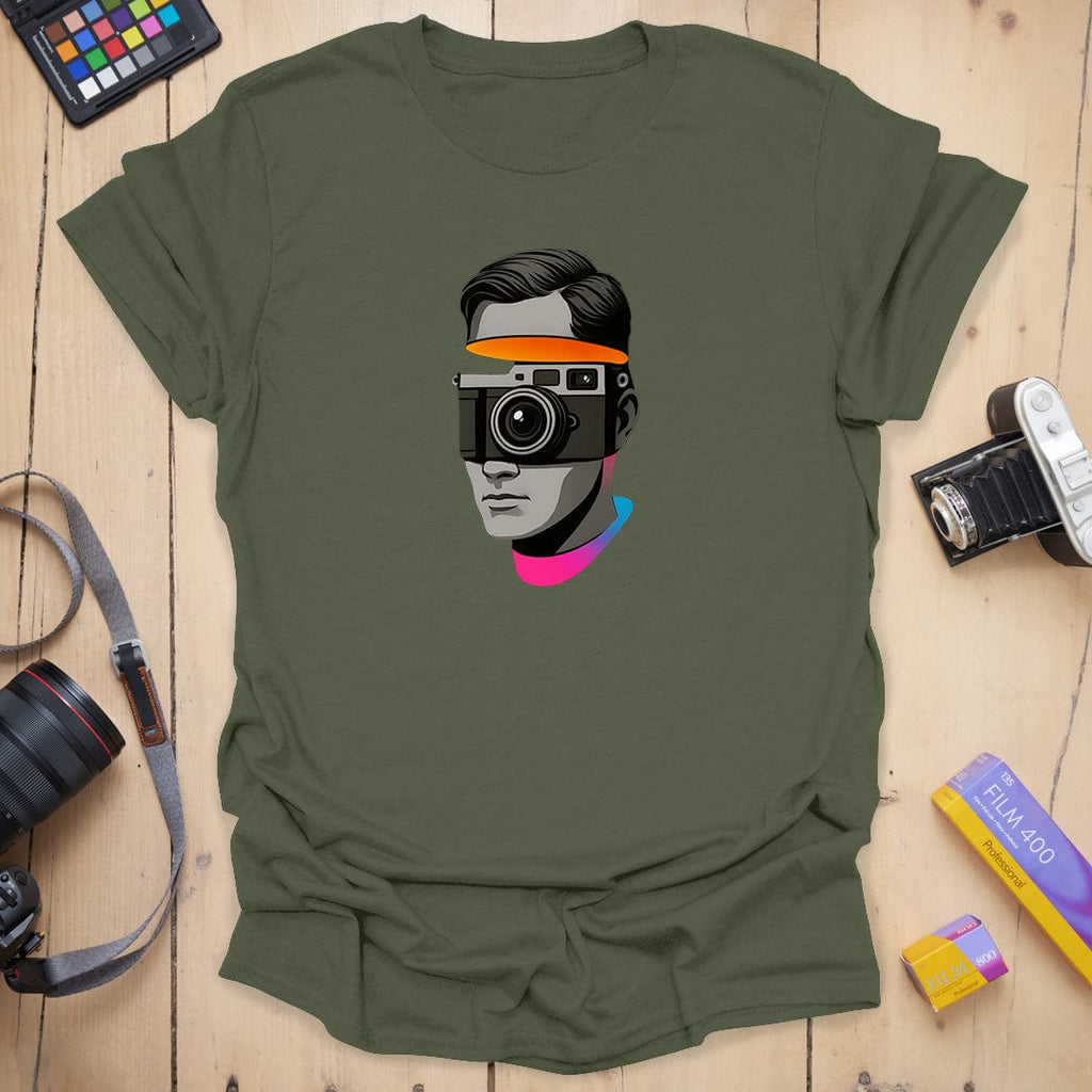T-Shirt With Sliced Camera-Inspired Graphic