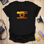 T-Shirt With Simple Color and Fiery Camera Graphic