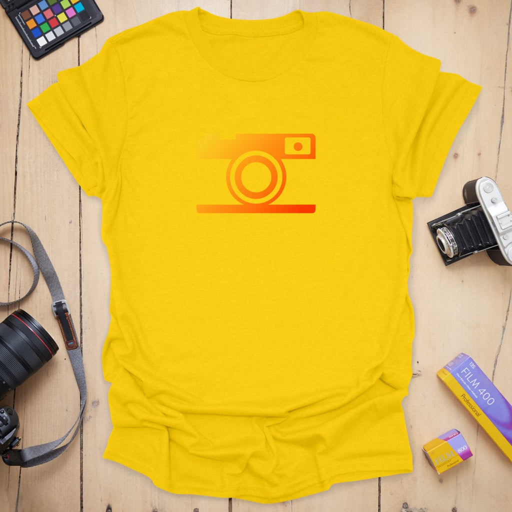 T-Shirt With Simple Color and Fiery Camera Graphic