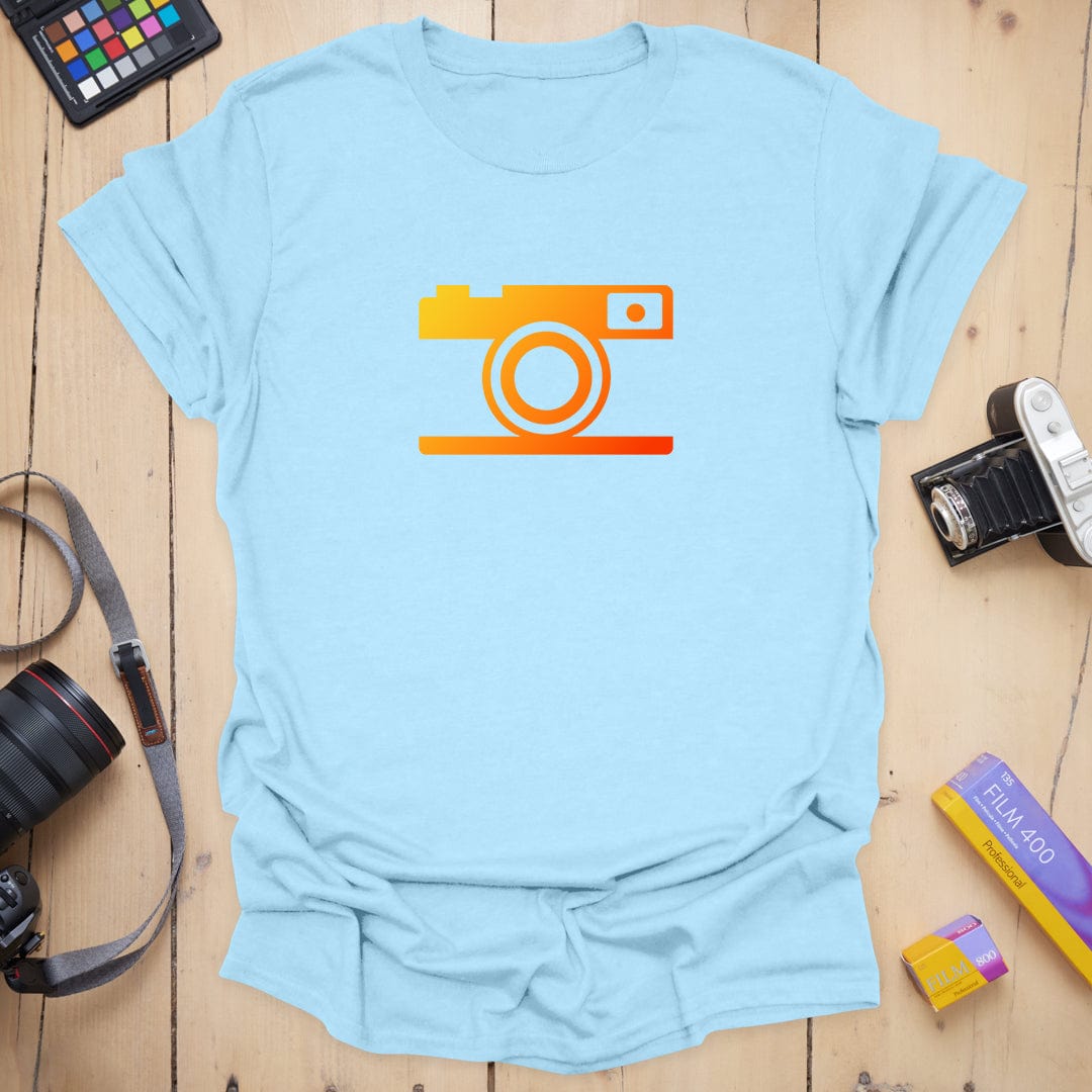 T-Shirt With Simple Color and Fiery Camera Graphic