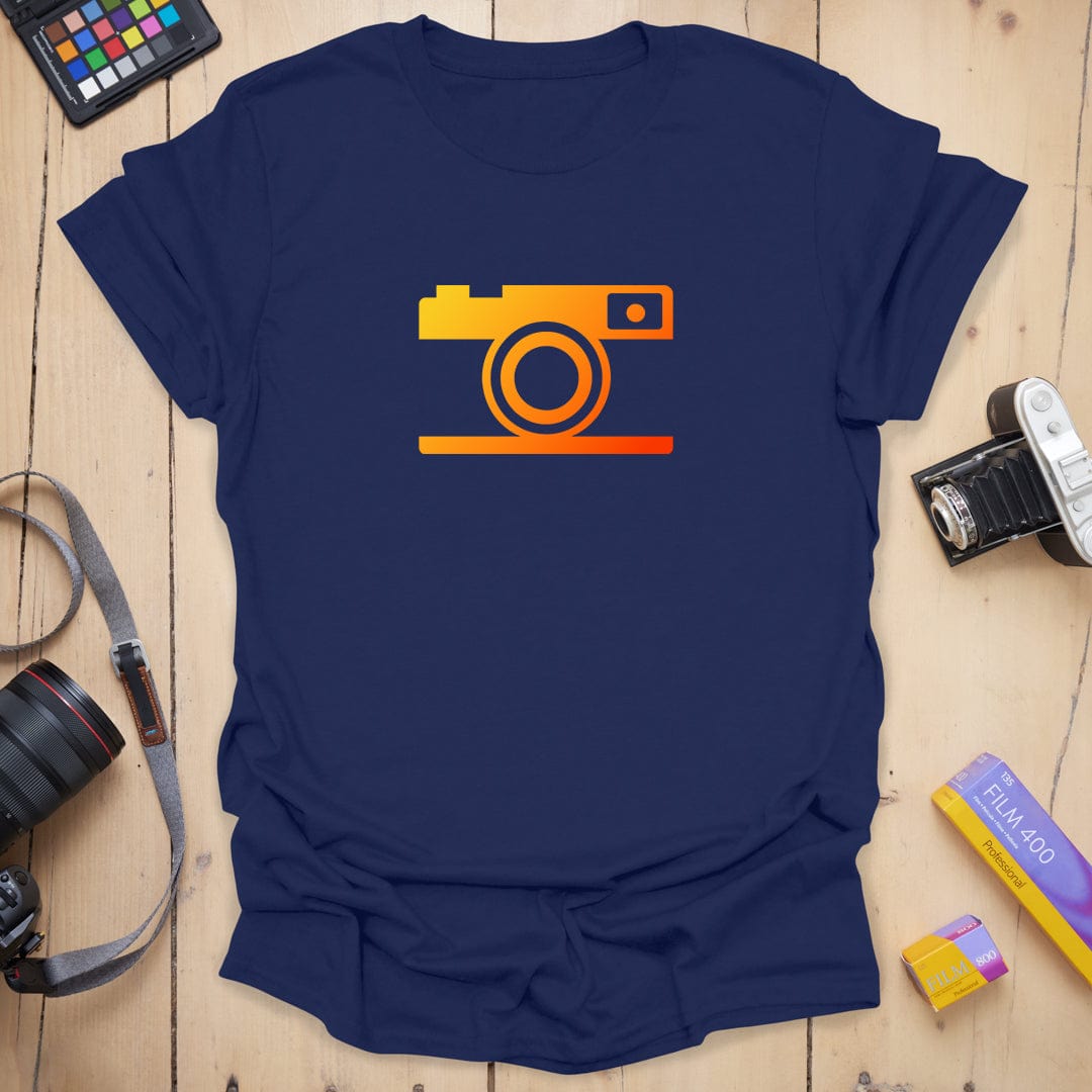 T-Shirt With Simple Color and Fiery Camera Graphic