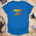 T-Shirt With Simple Color and Fiery Camera Graphic