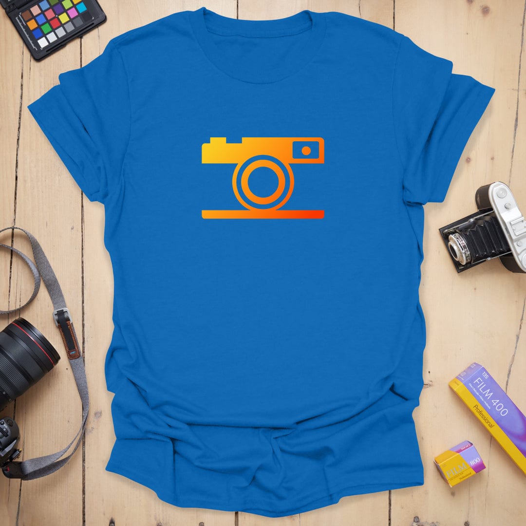 T-Shirt With Simple Color and Fiery Camera Graphic