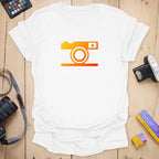 T-Shirt With Simple Color and Fiery Camera Graphic