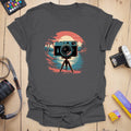 T-Shirt With Vintage Camera Sunset Landscape Graphic