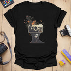T-Shirt With Surreal Camera And Wildflower Artwork