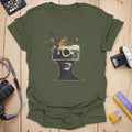 T-Shirt With Surreal Camera And Wildflower Artwork