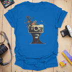 T-Shirt With Surreal Camera And Wildflower Artwork