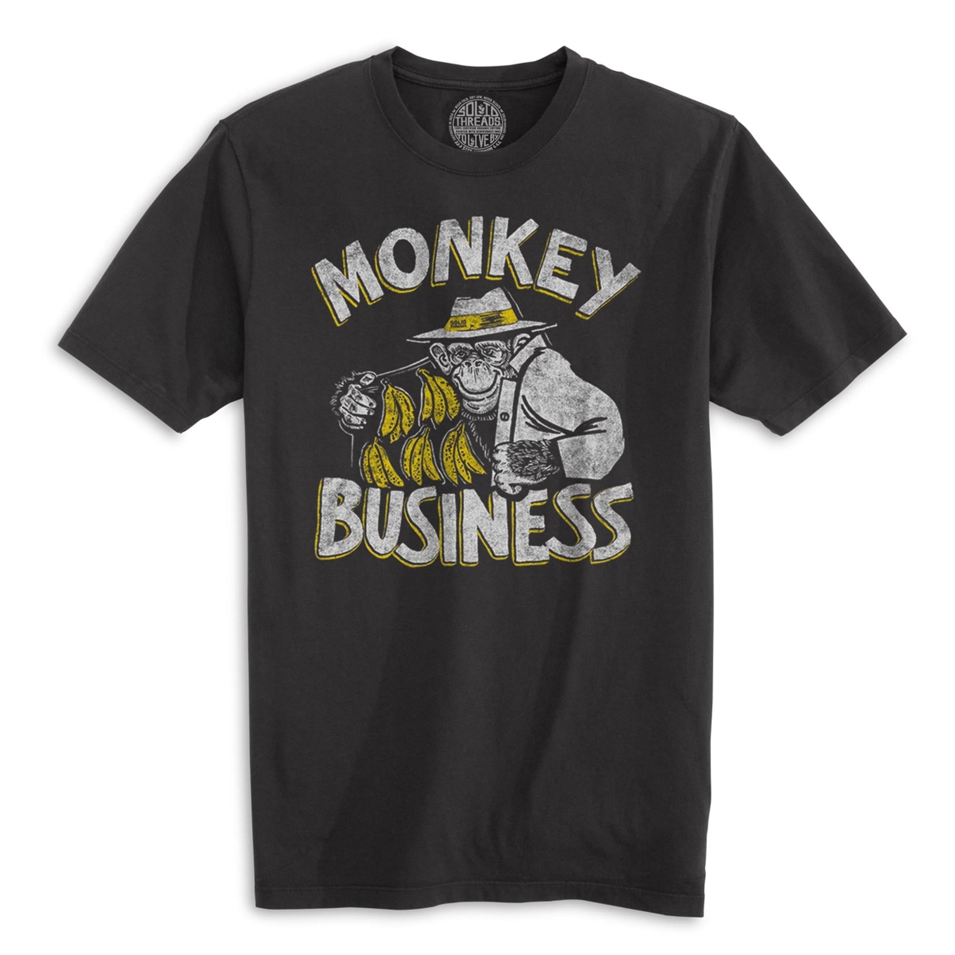 Monkey Business Vintage Organic Cotton T-shirt | Funny Animal Pun  Tee | Solid Threads