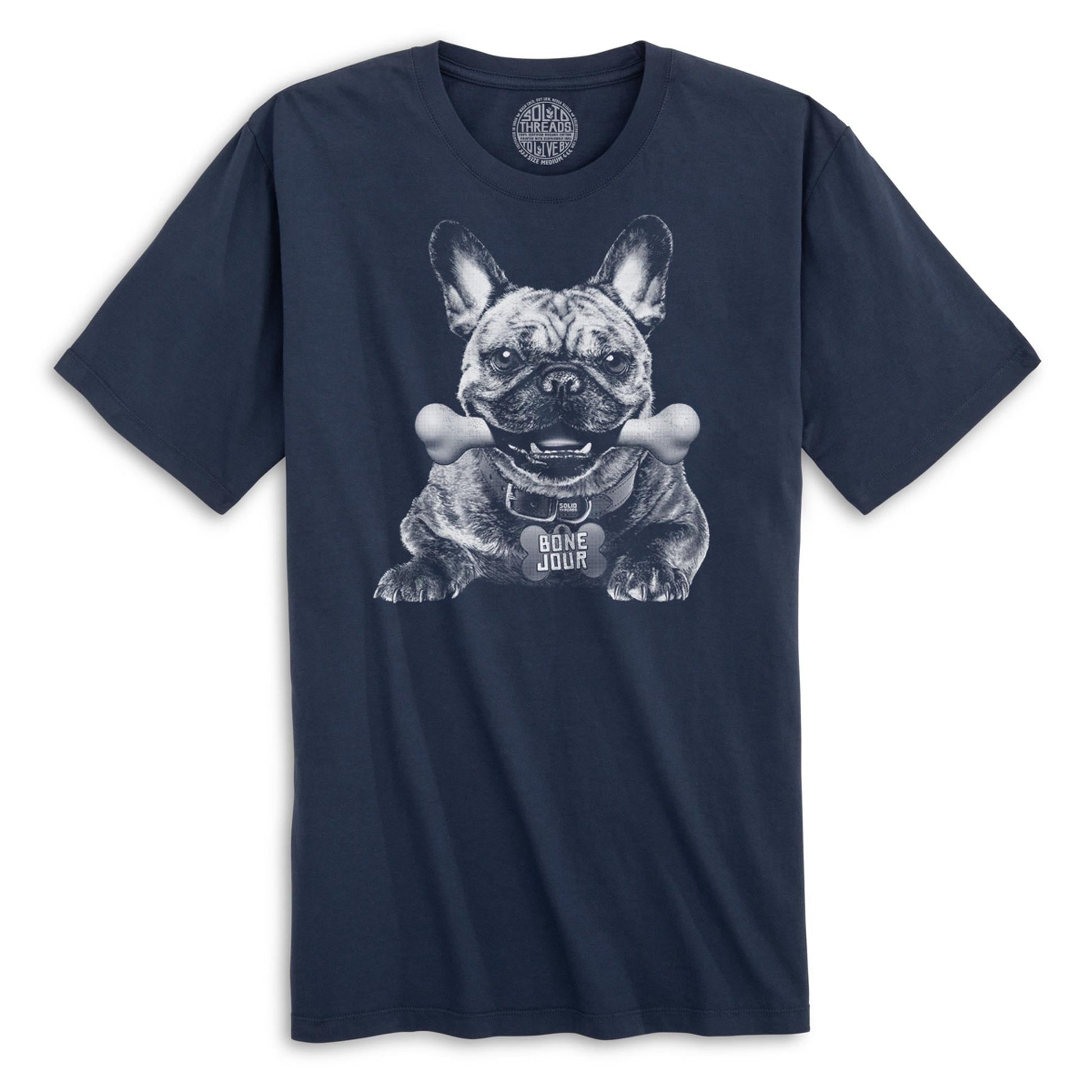 Bone Jour Vintage Organic Cotton T-shirt | Funny Dog Lover  Tee | Solid Threads