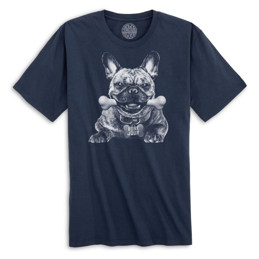 Bone Jour Vintage Organic Cotton T-shirt | Funny Dog Lover  Tee | Solid Threads