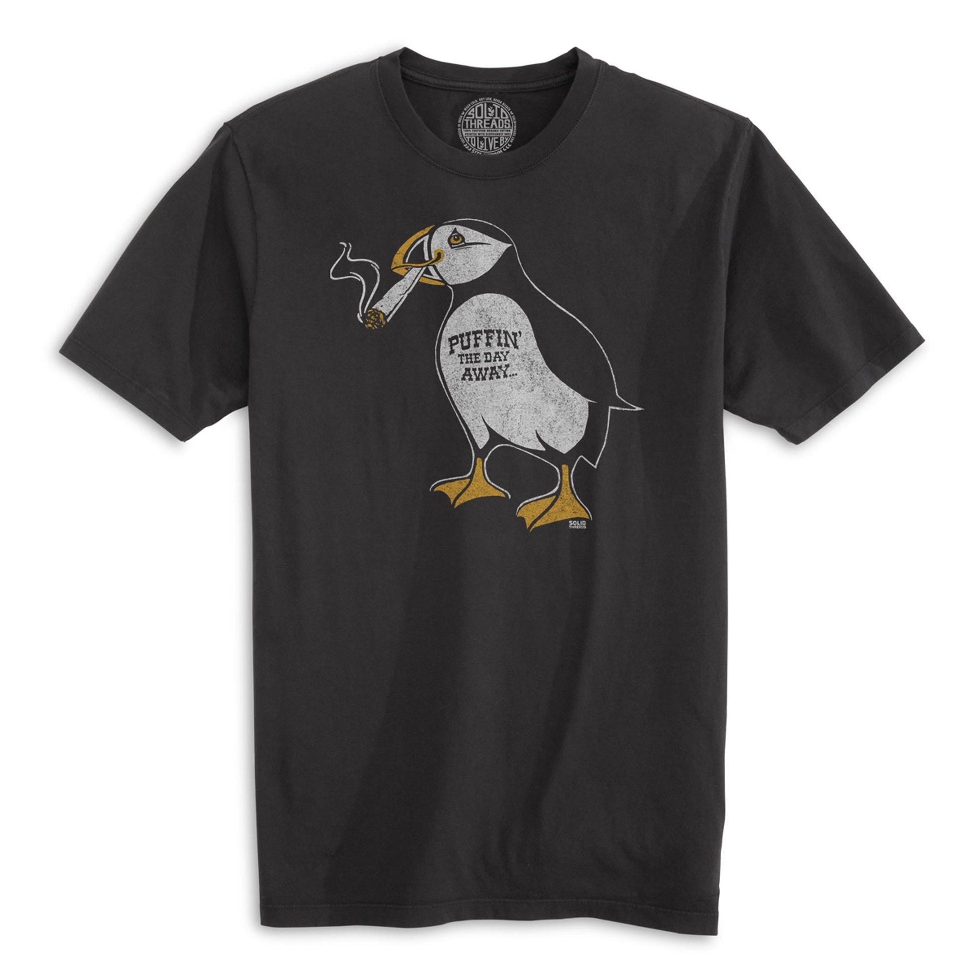 Puffin Away Vintage Organic Cotton T-shirt | Funny Marijuana   Tee | Solid Threads