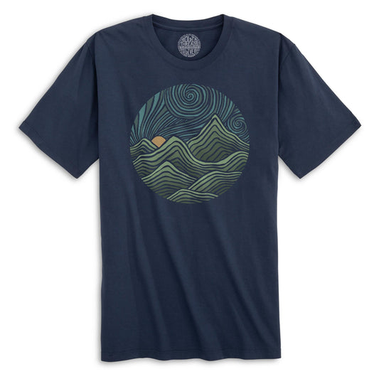 Swirly Mountains | Design By Dylan Fant Cool Organic Cotton T-shirt | Vintage Artsy Nature Tee | Solid Threads