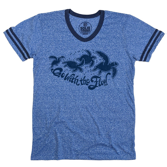 Men's Go With the Flow Vintage Graphic V-Neck Tee | Cool Turtle T-shirt | Solid Threads