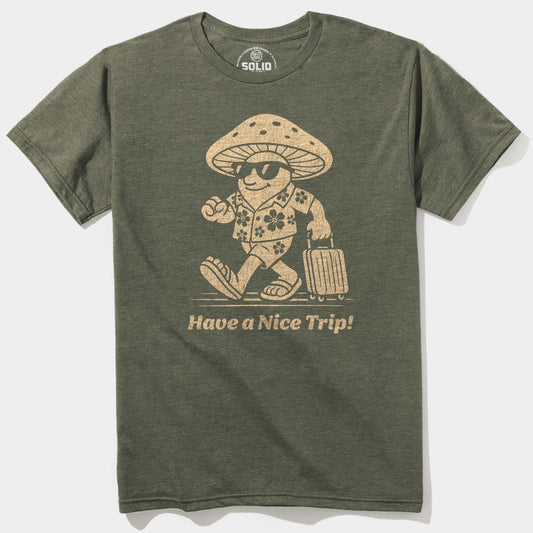 Men's Have A Nice Trip Funny Signature T-Shirt in Triblend Olive   Front View