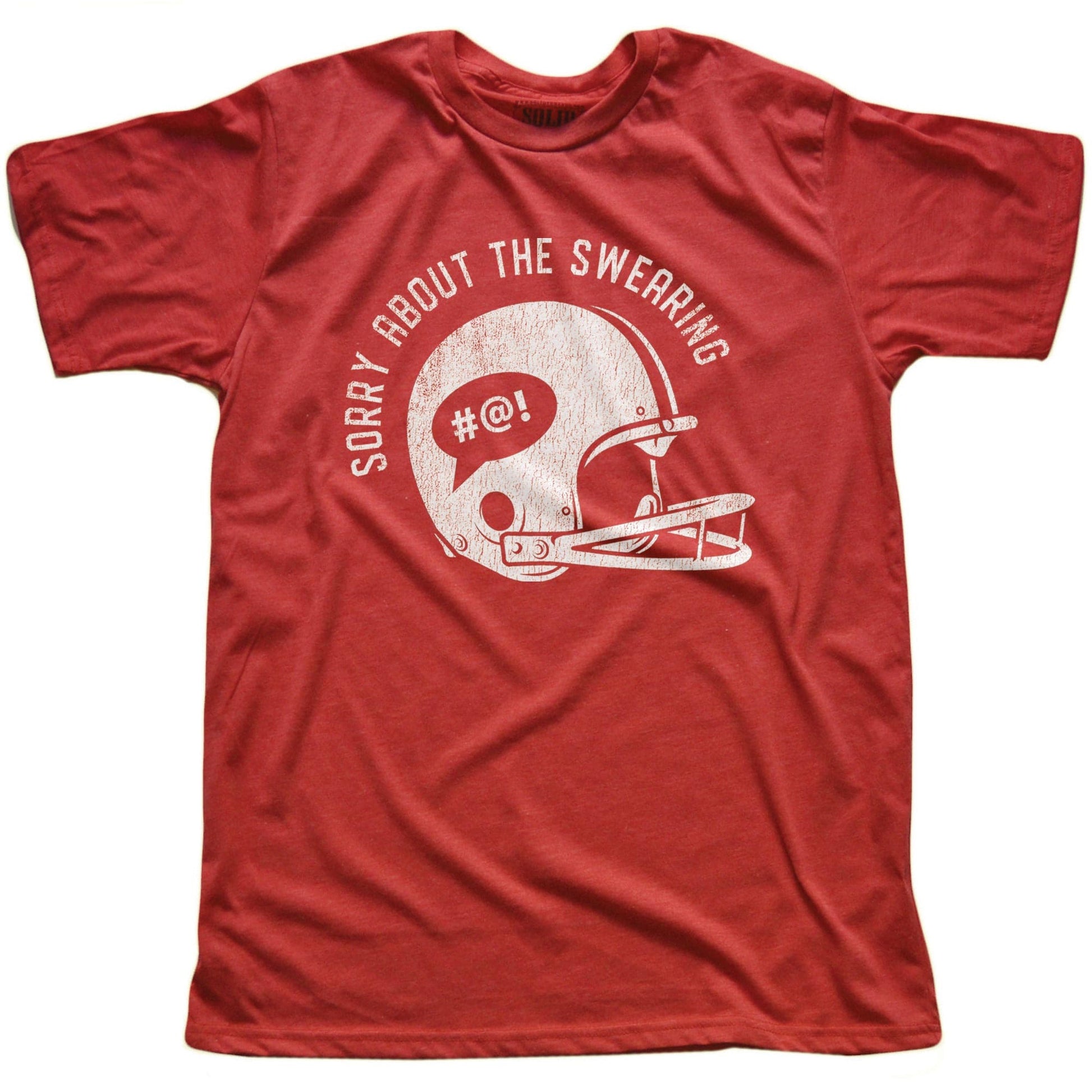 Men's Sorry About The Swearing Cool Football Smack Talk Signature T-Shirt in Red On Model - Front View