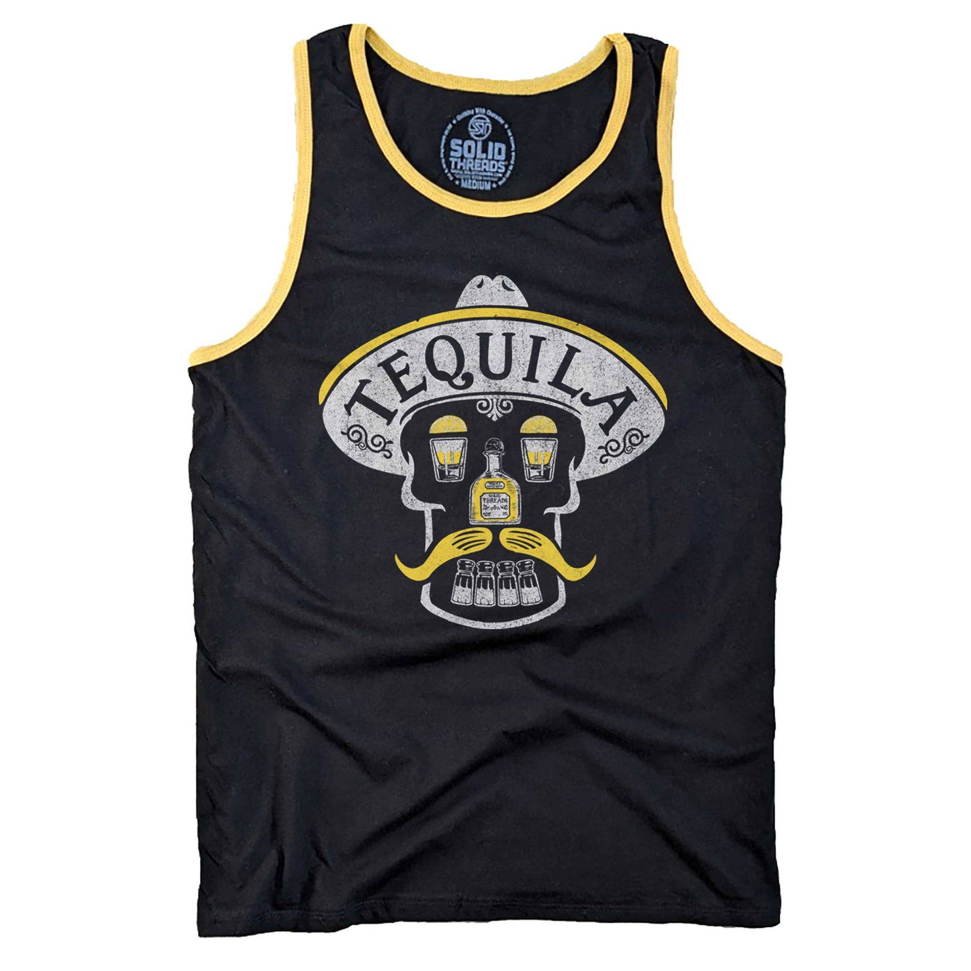 Men's Tequila Skull Vintage Graphic Tank Top | Cool Drinking T-shirt | Solid Threads