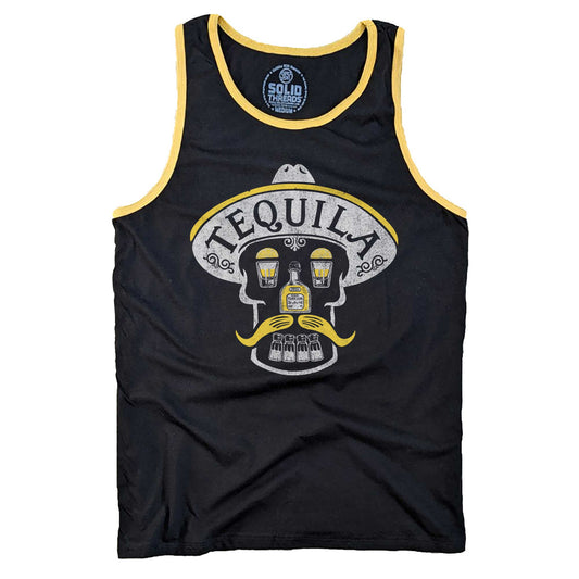 Men's Tequila Skull Vintage Graphic Tank Top | Cool Drinking T-shirt | Solid Threads