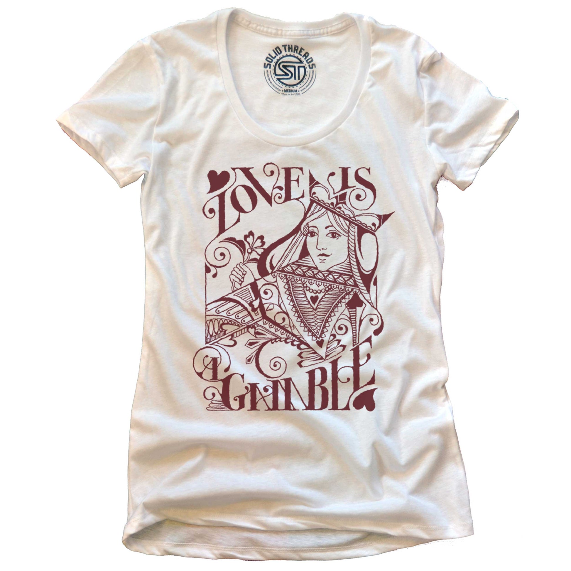 Women's Love Is A Gamble Vintage Graphic Tee | Cool Playing Cards T-shirt for Women | Solid Threads