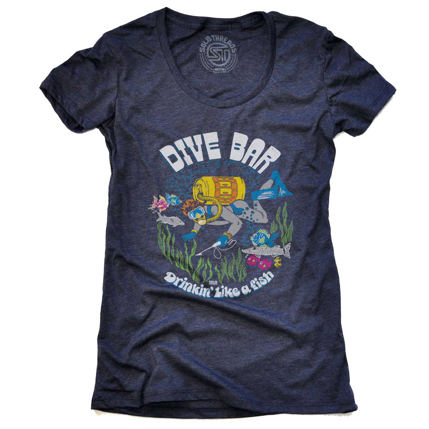 Women's Dive Bar Vintage Drinking Graphic T-Shirt | Funny Beach Vacation Tee | Solid Threads