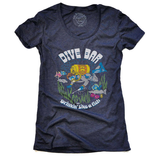 Women's Dive Bar Vintage Drinking Graphic T-Shirt | Funny Beach Vacation Tee | Solid Threads