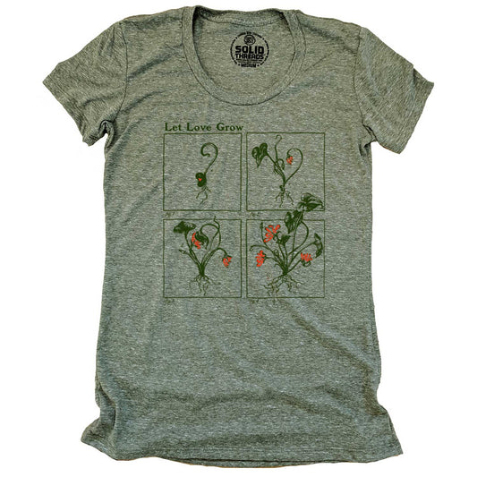 Women's Let Love Grow Cool Valentine's Graphic T-Shirt | Retro Hopeless Romantic Tee | Solid Threads