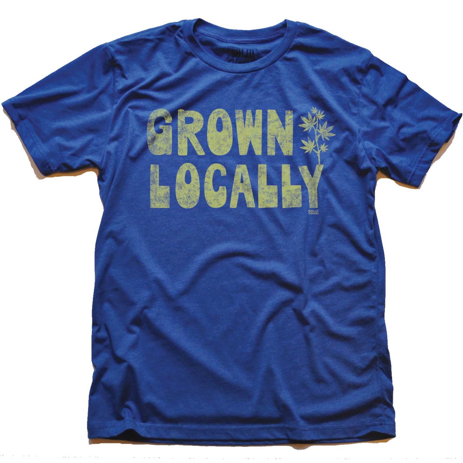 Men's Ganja Groan Locally Vintage Graphic Tee | Retro Marijuana Blue T-Shirt | Solid Threads
