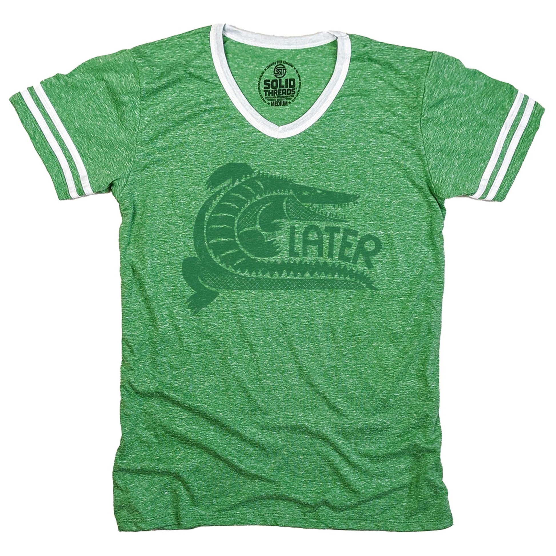 Men's Later Gator Vintage Graphic V-Neck Tee | Funny Alligator T-shirt | Solid Threads