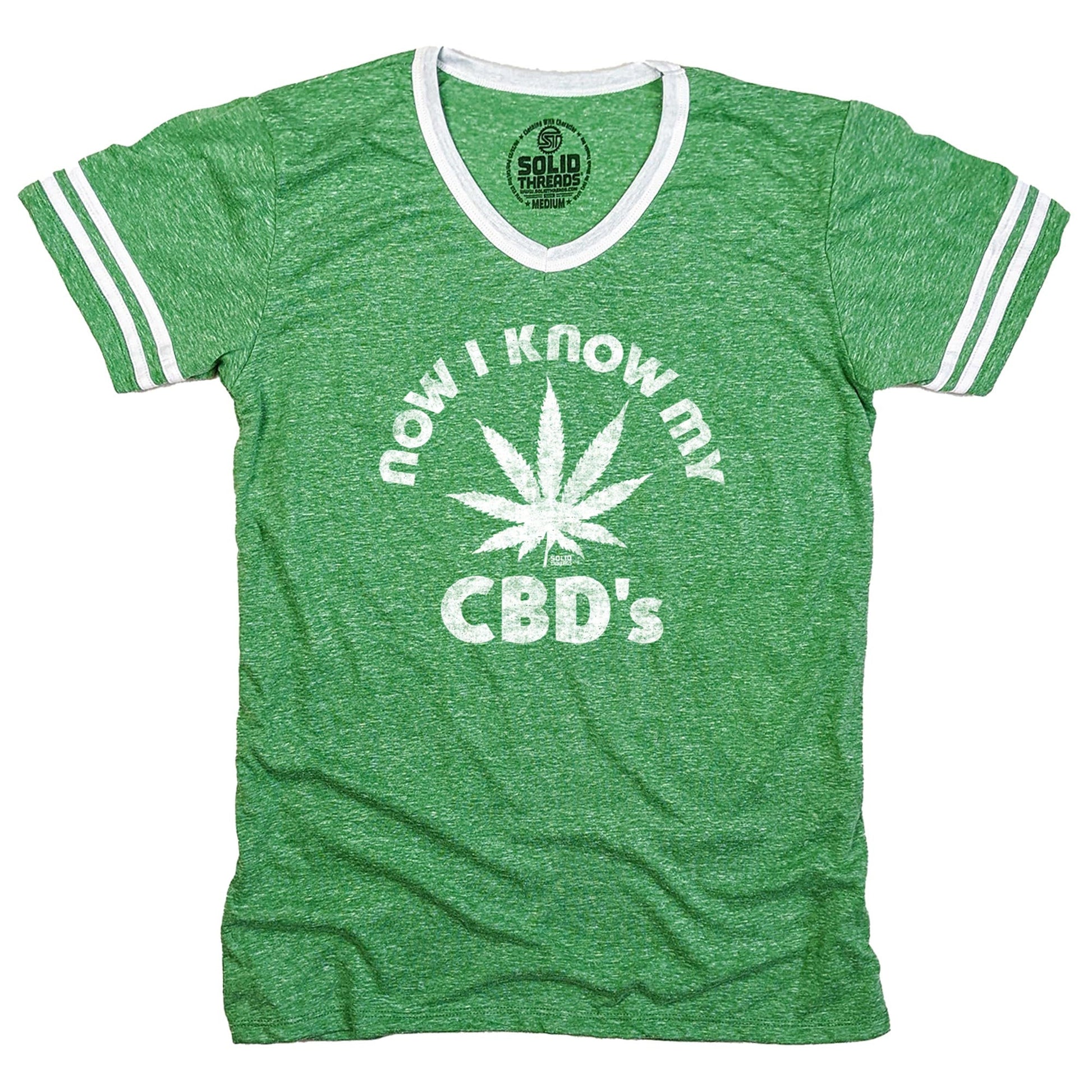 Men's Now I Know My CBD's Vintage Graphic V-Neck Tee | Retro Marijuana T-shirt | Solid Threads