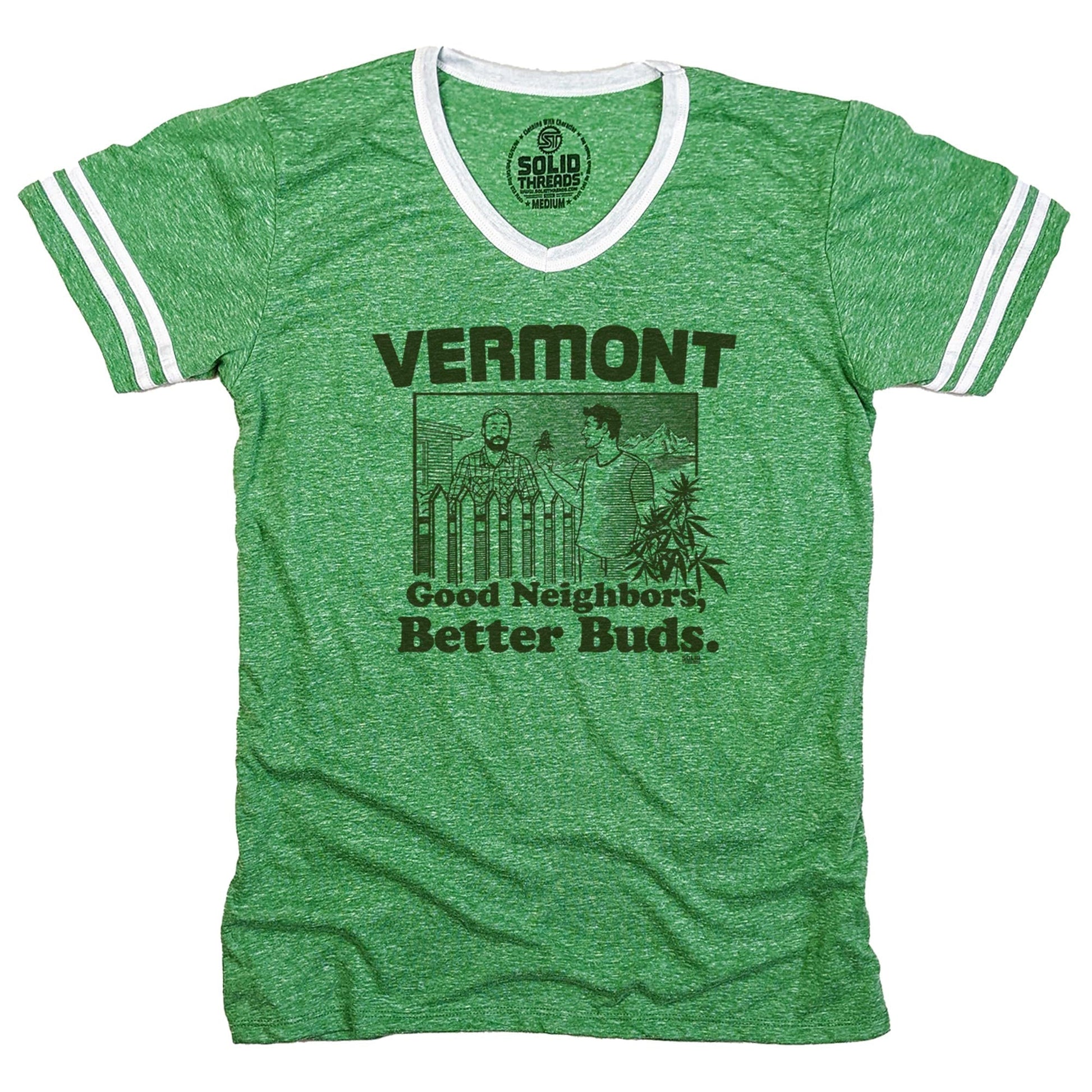 Men's Vermont Better Buds Vintage Graphic V-Neck Tee | Funny Marijuana T-shirt | Solid Threads