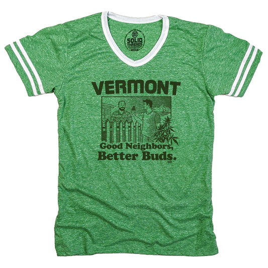 Men's Vermont Better Buds Vintage Graphic V-Neck Tee | Funny Marijuana T-shirt | Solid Threads