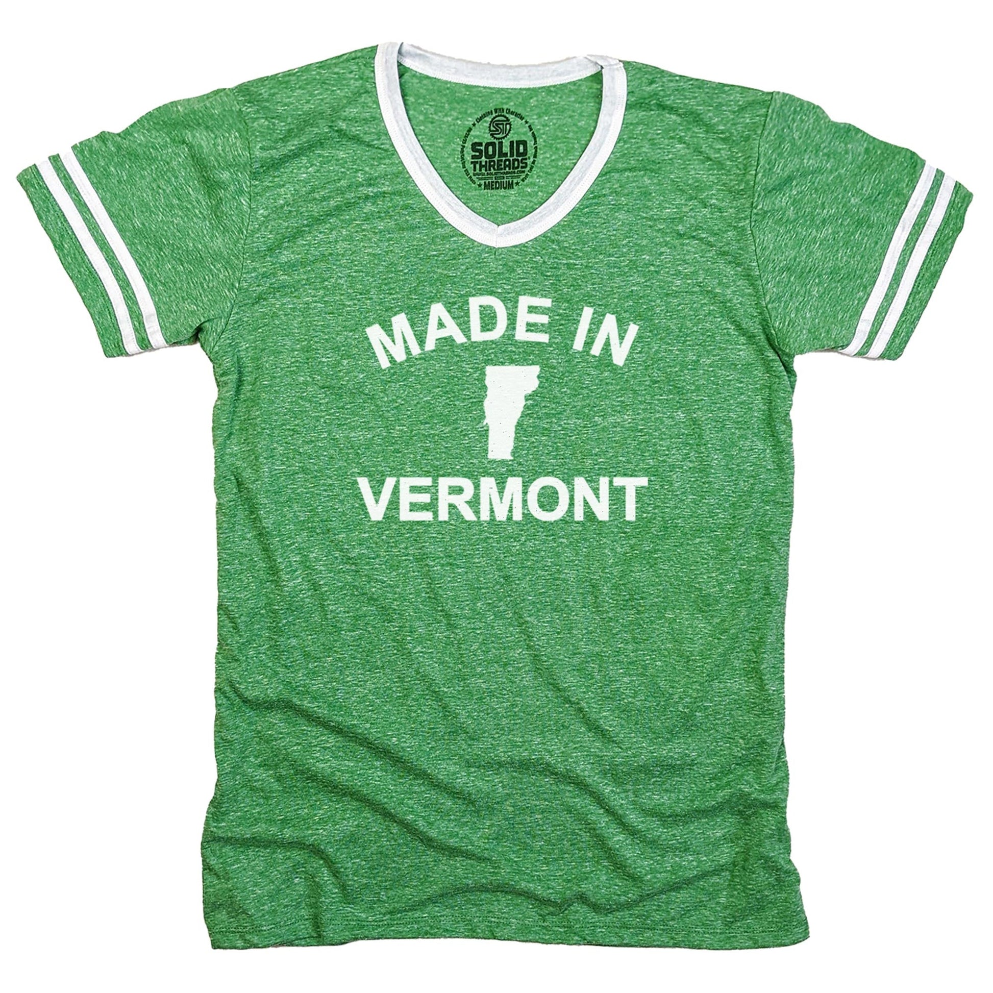 Men's Made in Vermont Vintage Graphic V-Neck Tee | Retro Green Mountains T-Shirt | Solid Threads