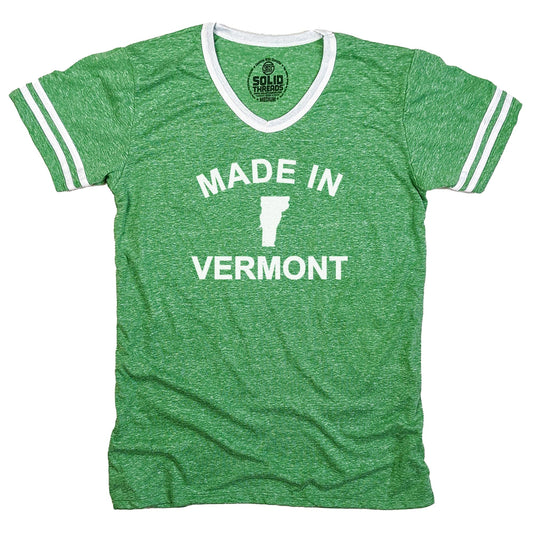 Men's Made in Vermont Vintage Graphic V-Neck Tee | Retro Green Mountains T-Shirt | Solid Threads