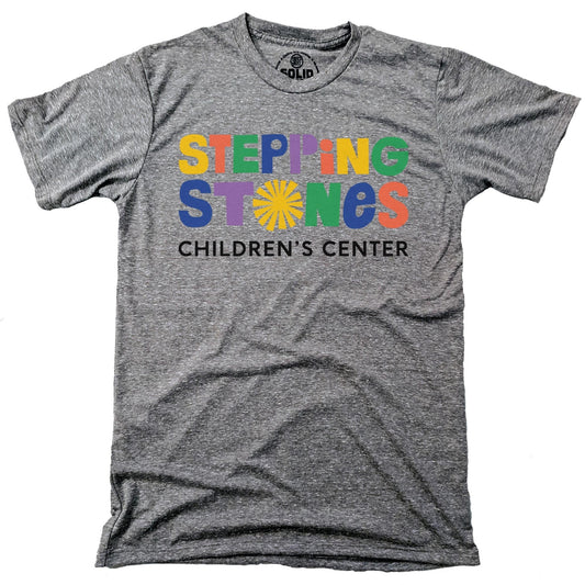 Men's Stepping Stones Rainbow Sunburst Cool Graphic T-shirt | Artistic Vermont Children's Center Tee | Solid Threads