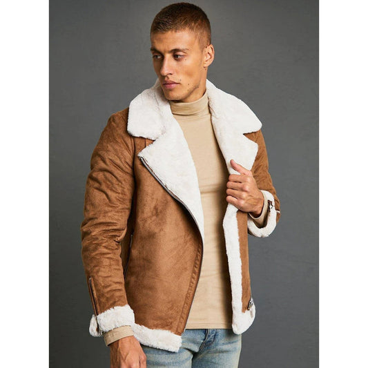 Mens Faux Fur Lined Suede Aviator Jacket