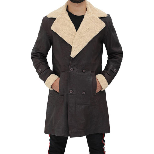 Superfly Mens Brown Shearling Sherpa Collar Coat
