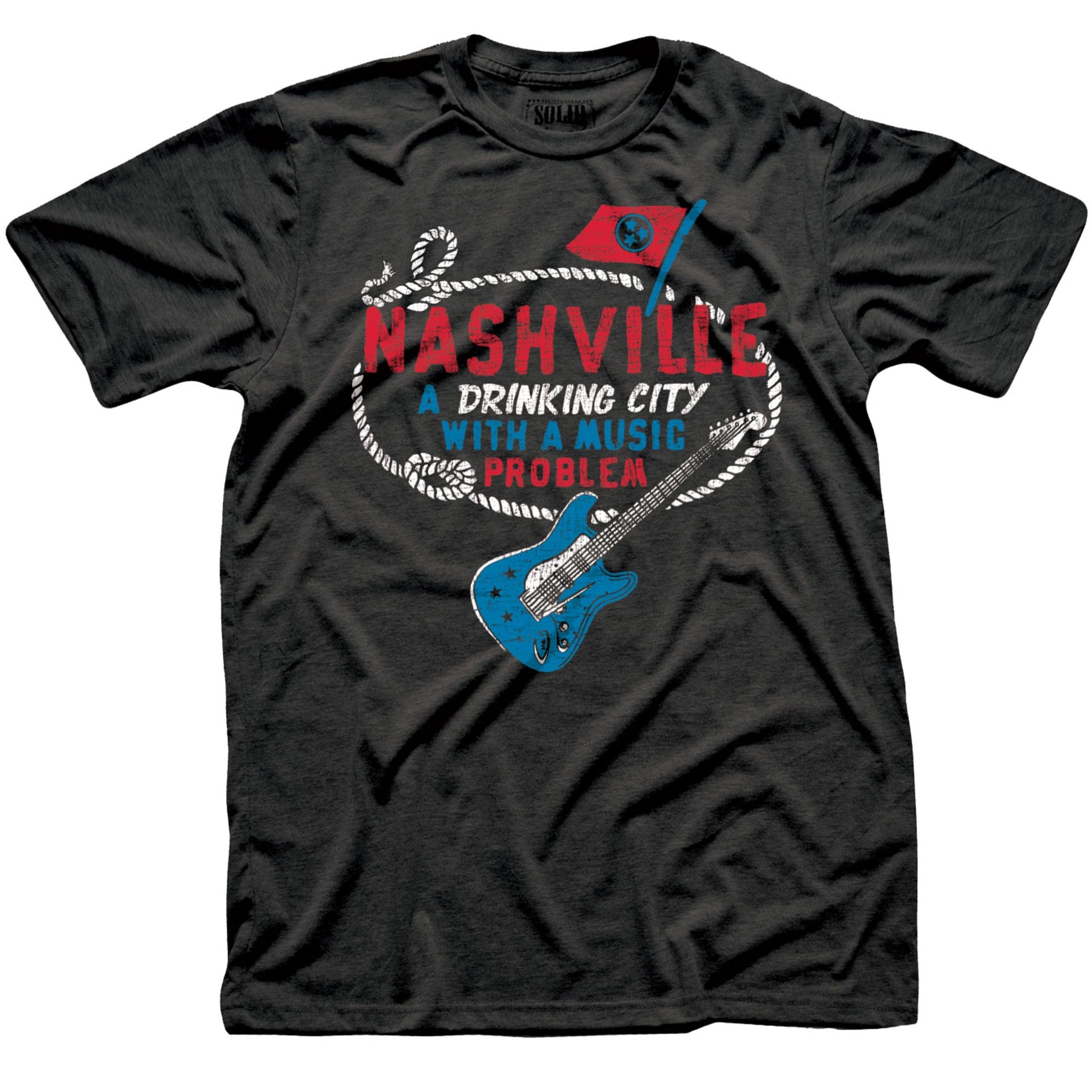 Men's Drinking City Music Problem Funny Graphic T Shirt | Vintage Nashville Drinking Music Tee | Solid Threads