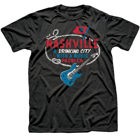 Men's Drinking City Music Problem Funny Graphic T Shirt | Vintage Nashville Drinking Music Tee | Solid Threads