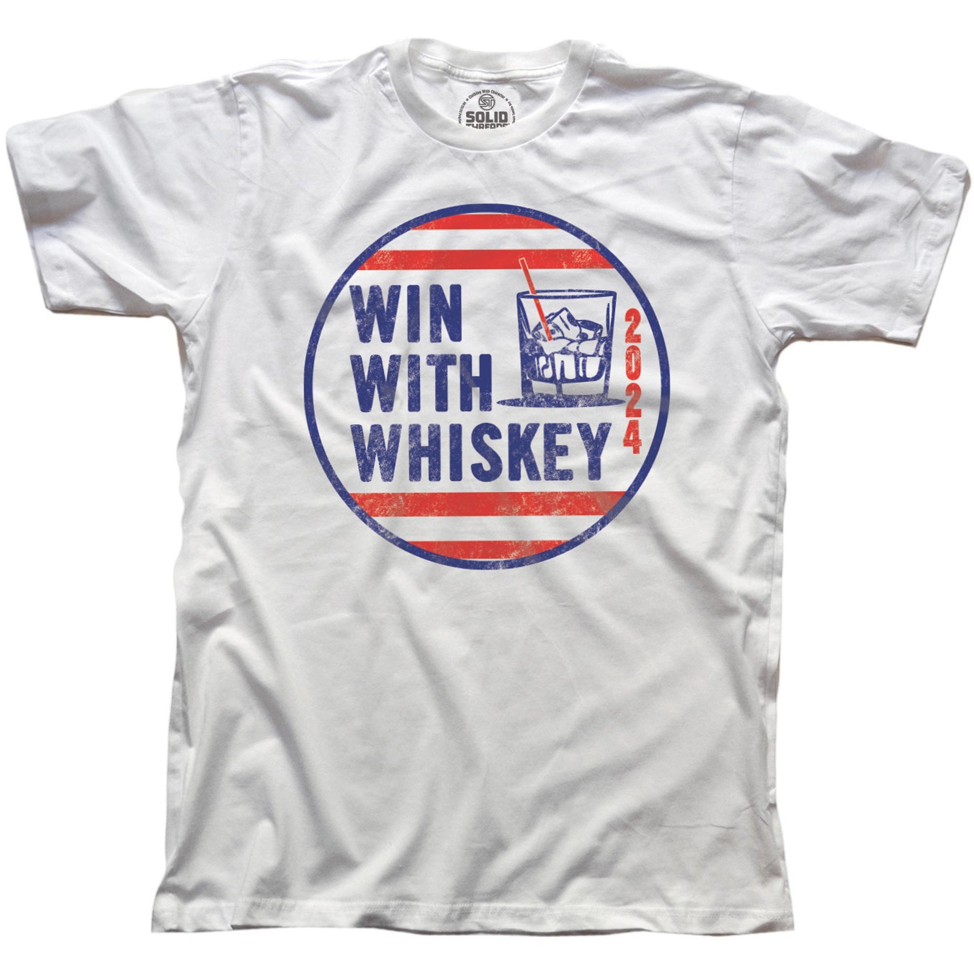 Men's Win With Whiskey Funny Graphic T Shirt | Vintage Election Drinking Whiskey Tee | Solid Threads