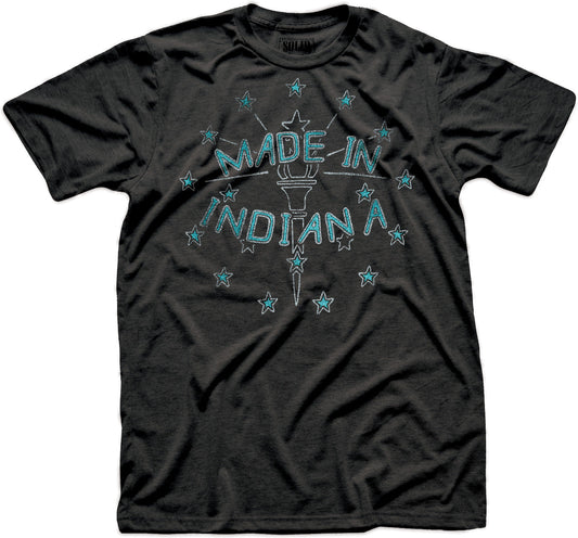 Men's Made In Indiana Funny Graphic T-Shirt | Vintage Id Torch Relay  Tee | Solid Threads