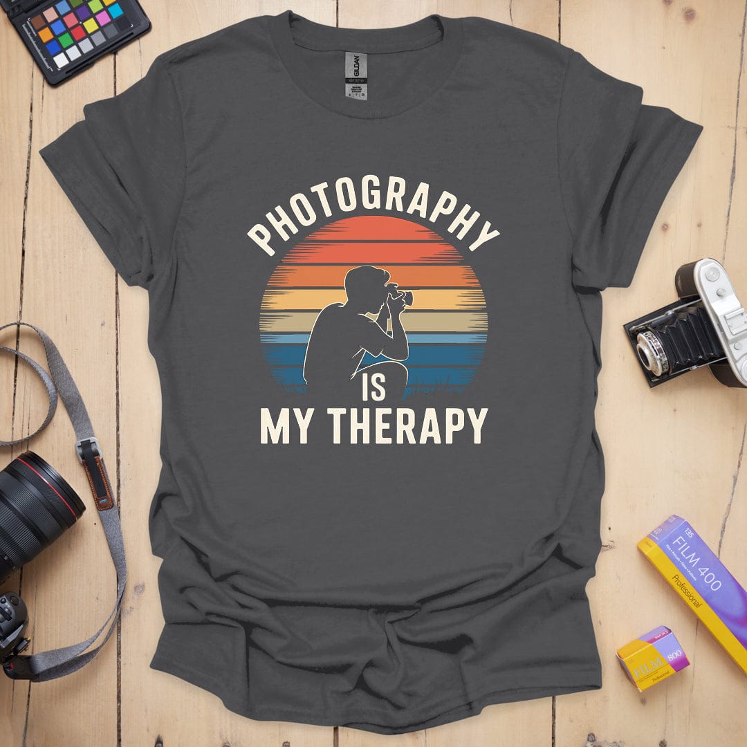 T-Shirt With Retro Sunset Therapy Guy Design