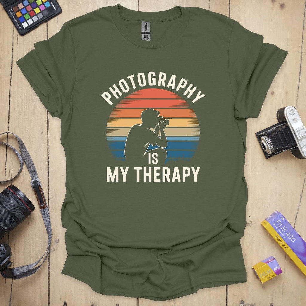 T-Shirt With Retro Sunset Therapy Guy Design