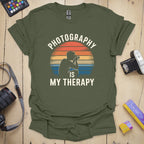 T-Shirt With Retro Sunset Therapy Guy Design