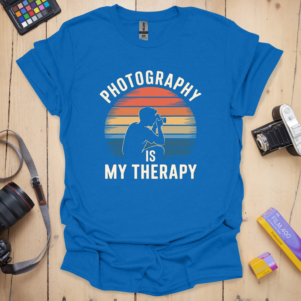 T-Shirt With Retro Sunset Therapy Guy Design