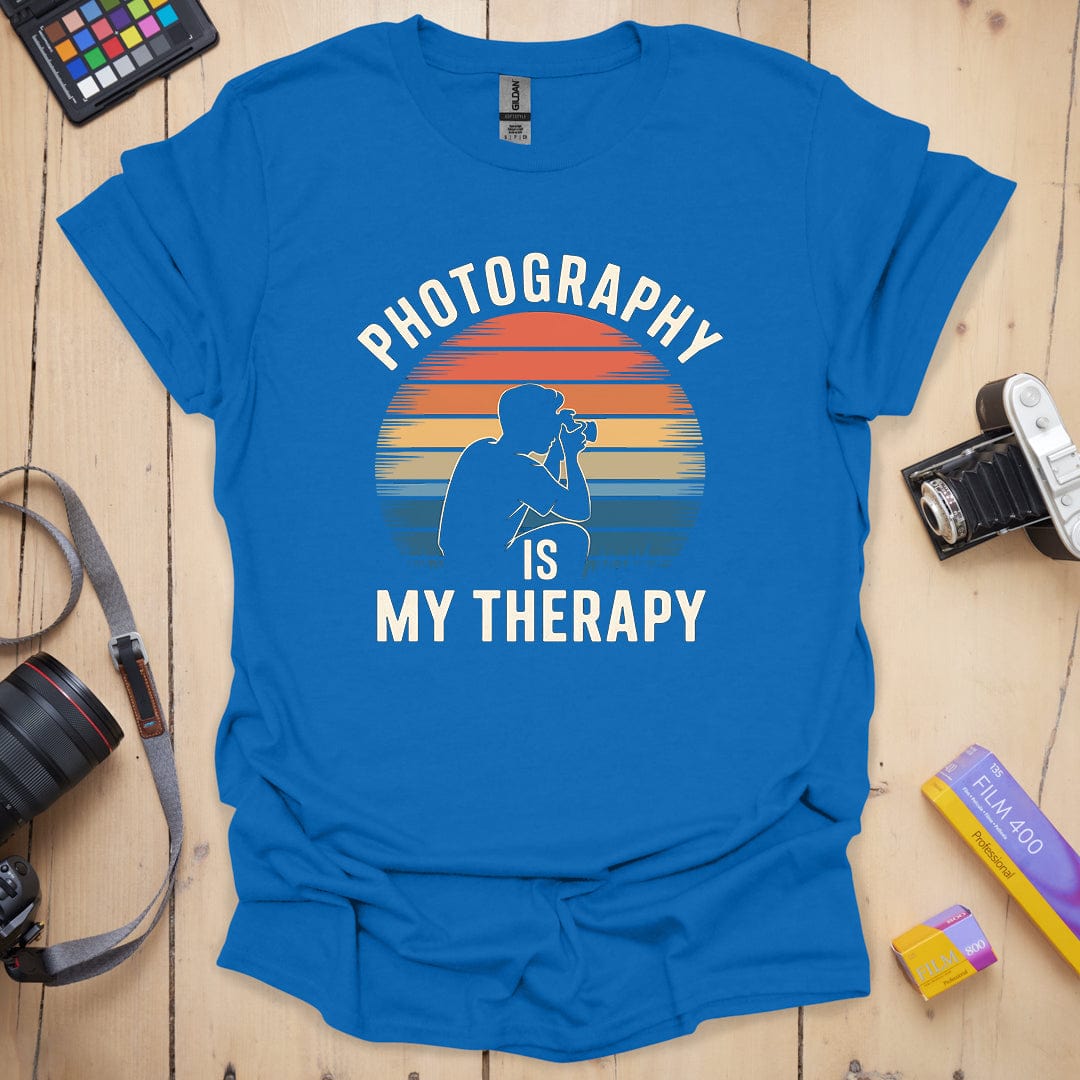 T-Shirt With Retro Sunset Therapy Guy Design