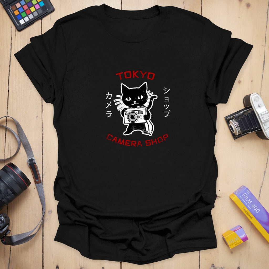 T-Shirt With Retro Tokyo Cat And Camera Print