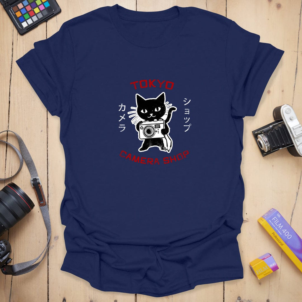 T-Shirt With Retro Tokyo Cat And Camera Print